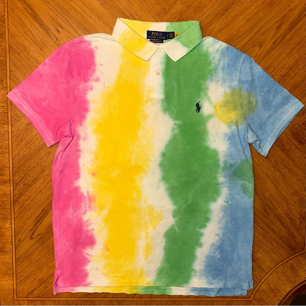 Polo Ralph Lauren Custom Slim Fit Shirt Size Large Tie Dye Multicolor Preppy